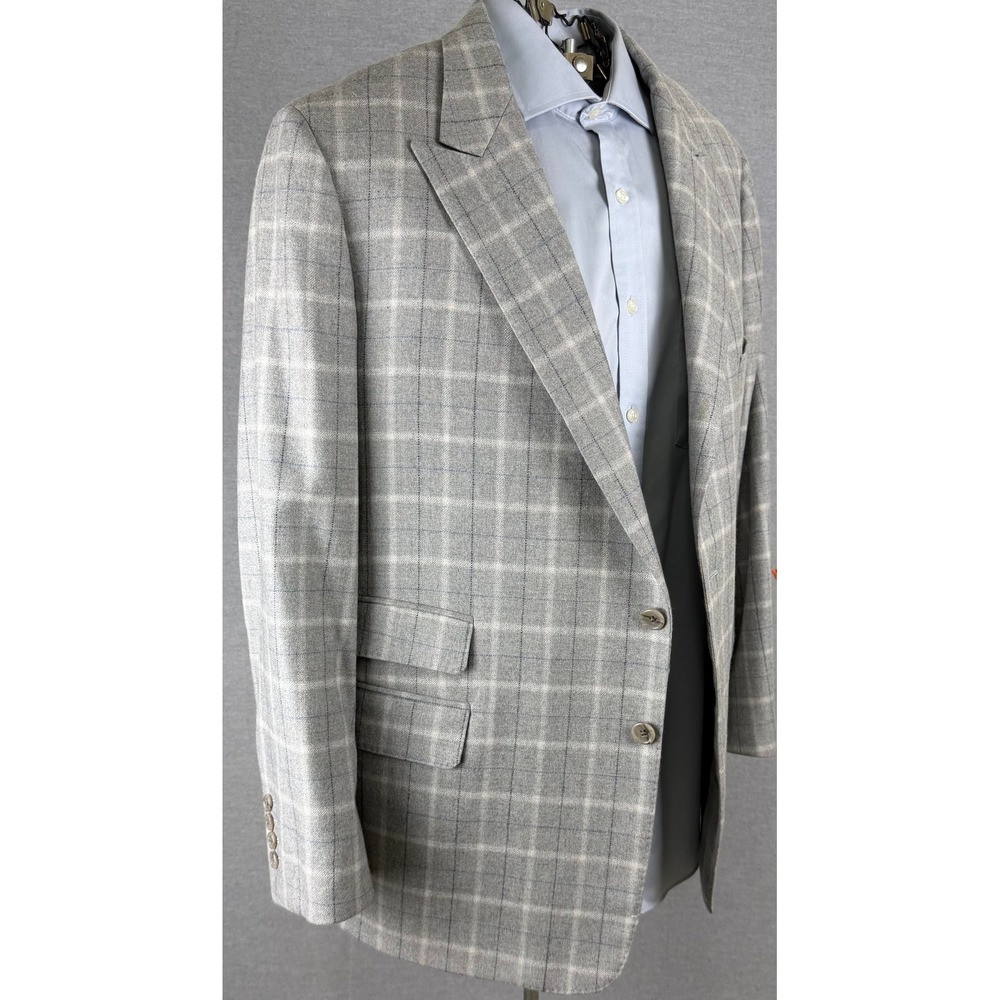 Holland and Sherry Bespoke Grey Windowpane Plaid Wool Sport Coat Blazer 40R